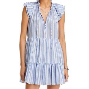 Trendy Easter Spring Veronica Beard Zee Blue White Striped Dress Tiered Ruffle S